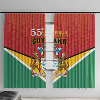 Guyana Republic anniversary window curtain, red and green flag design with central crest