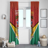 Guyana Republic anniversary window curtain set, red yellow green flag print with crest