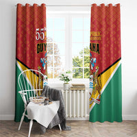 Guyana Republic anniversary curtain with metal rings, red and green flag design with crest