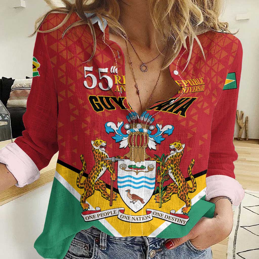 Personalized Guyana 55th Republic Anniversary Women Casual Shirt Flag Style - Wonder Print Shop