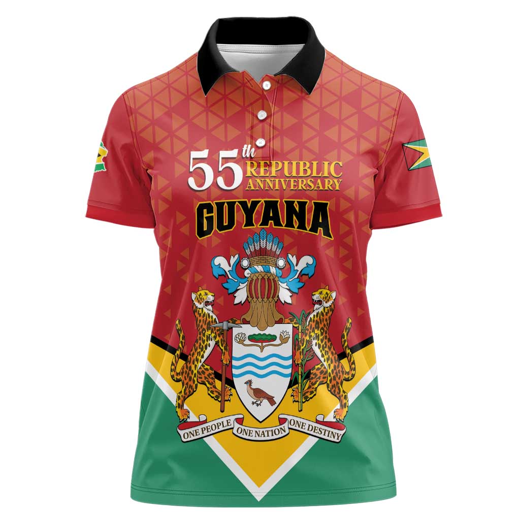 Personalized Guyana 55th Republic Anniversary Women Polo Shirt Flag Style - Wonder Print Shop