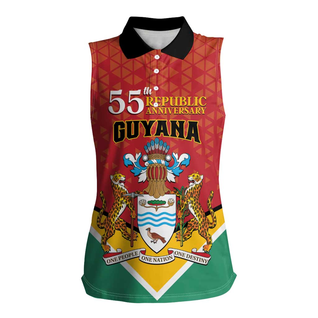 Personalized Guyana 55th Republic Anniversary Women Sleeveless Polo Shirt Flag Style - Wonder Print Shop