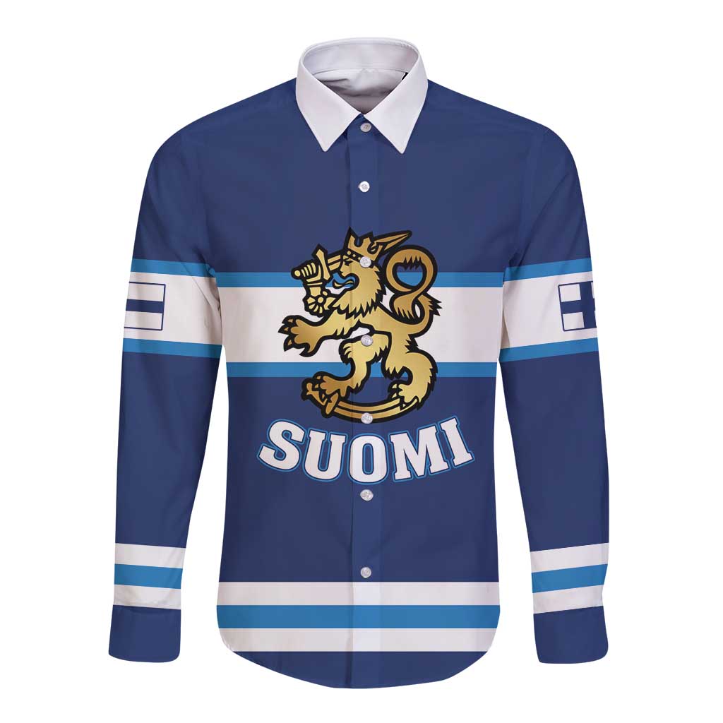 Custom Hockey 2026 Finland Long Sleeve Button Shirt Finnish Leijonat Champions - Wonder Print Shop