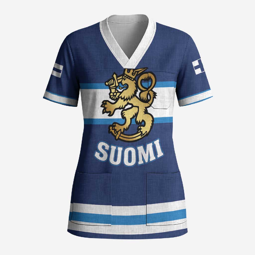 Custom Hockey 2026 Finland Scrub Top Finnish Leijonat Champions - Wonder Print Shop