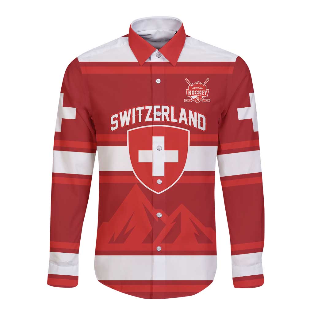 Custom Hockey 2026 Switzerland Long Sleeve Button Shirt Go Champions La Nati - Wonder Print Shop