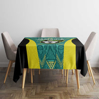 Green football tablecloth with yellow side panels and black edges, soccer-ball emblem