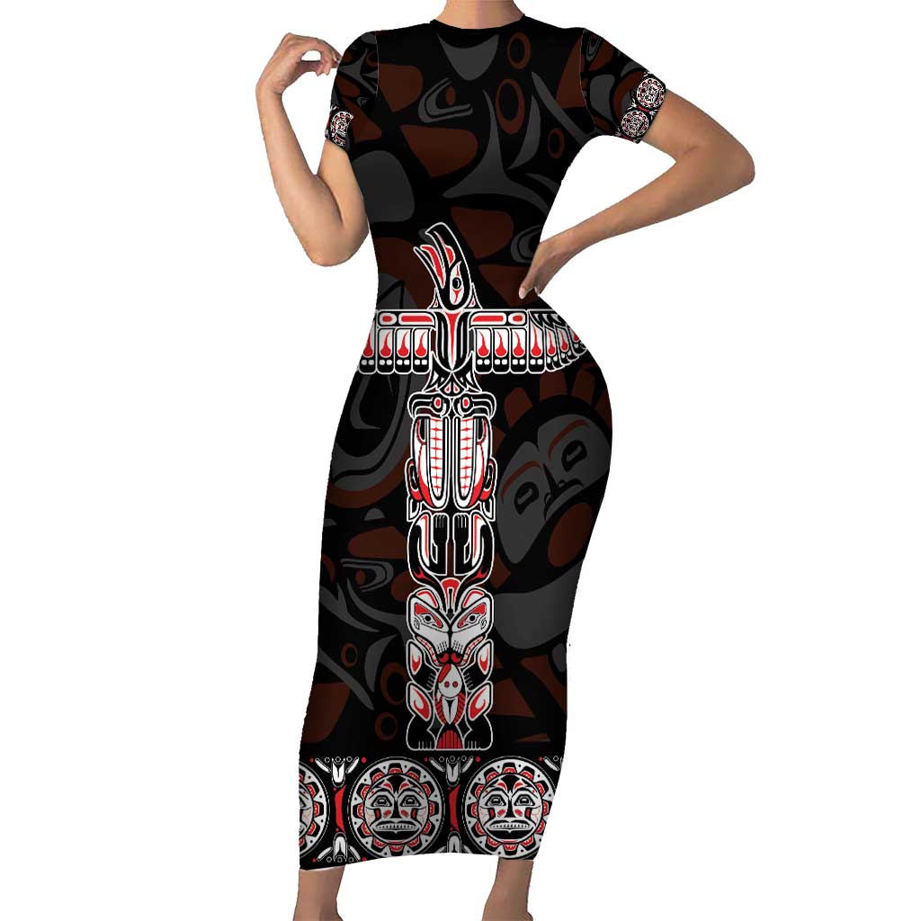 Canada Haida Totem Short Sleeve Bodycon Dress Haida Spirit