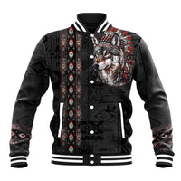 Native American Wolf Baseball Jacket Tribal Pattern