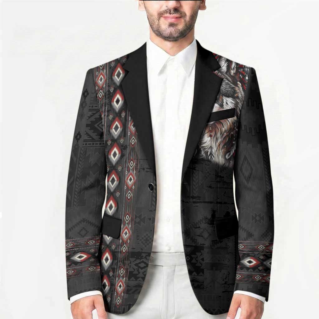 Native American Wolf Blazer Tribal Pattern