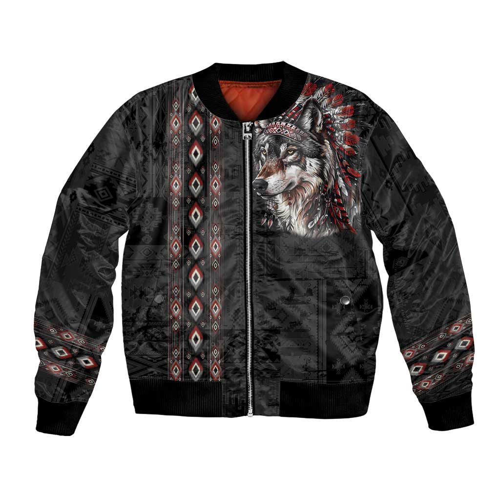 Native American Wolf Bomber Jacket Tribal Pattern
