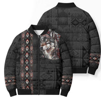 Native American Wolf Bomber Puffer Jacket Tribal Pattern
