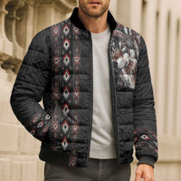 Native American Wolf Bomber Puffer Jacket Tribal Pattern