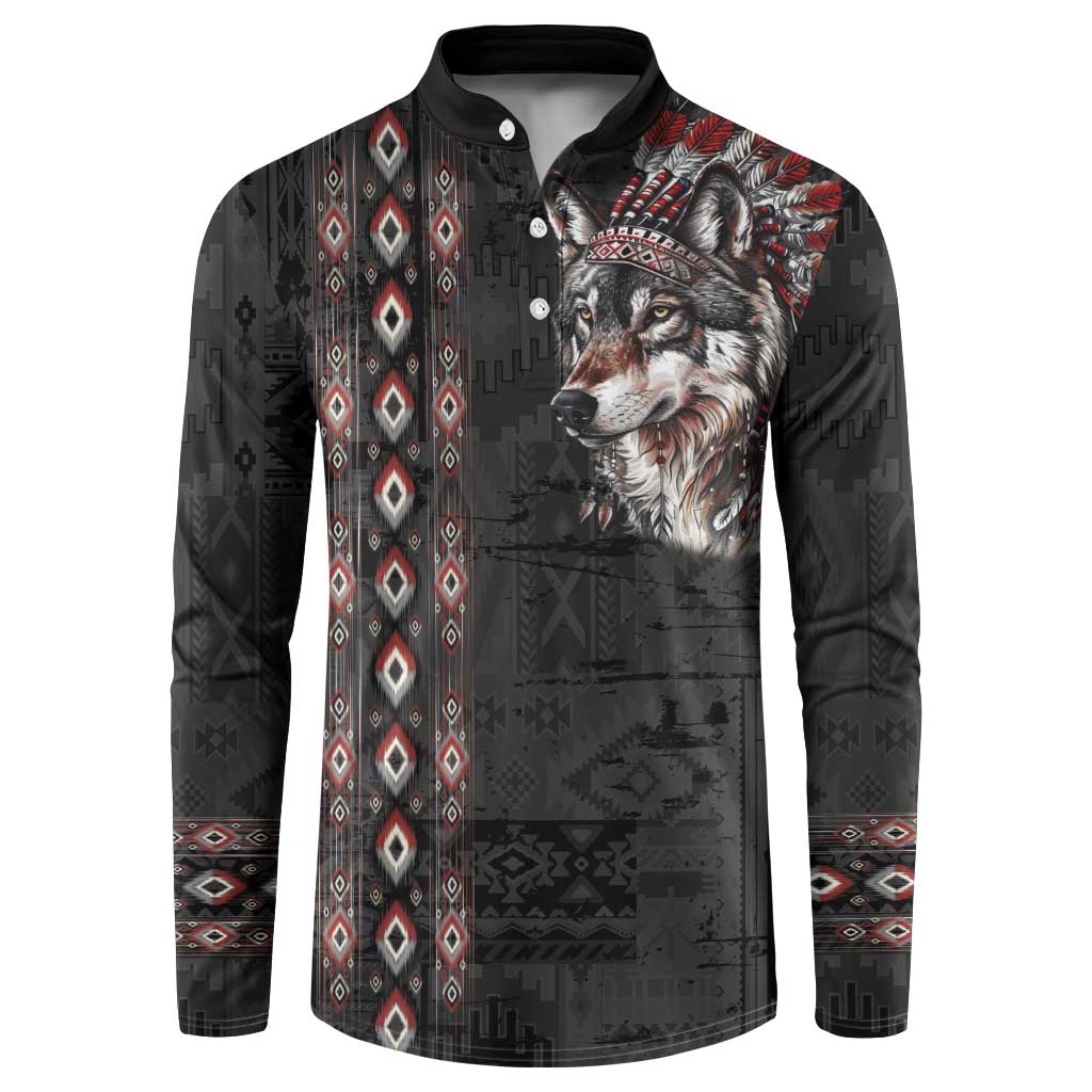 Native American Wolf Button Sweatshirt Tribal Pattern