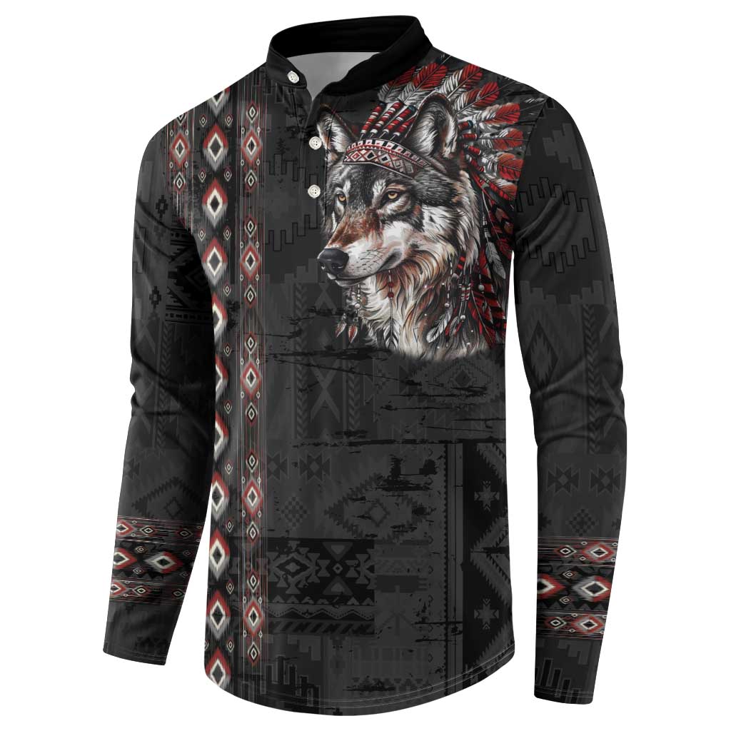 Native American Wolf Button Sweatshirt Tribal Pattern