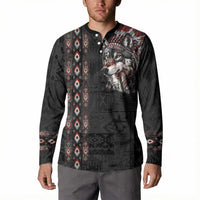 Native American Wolf Button Sweatshirt Tribal Pattern