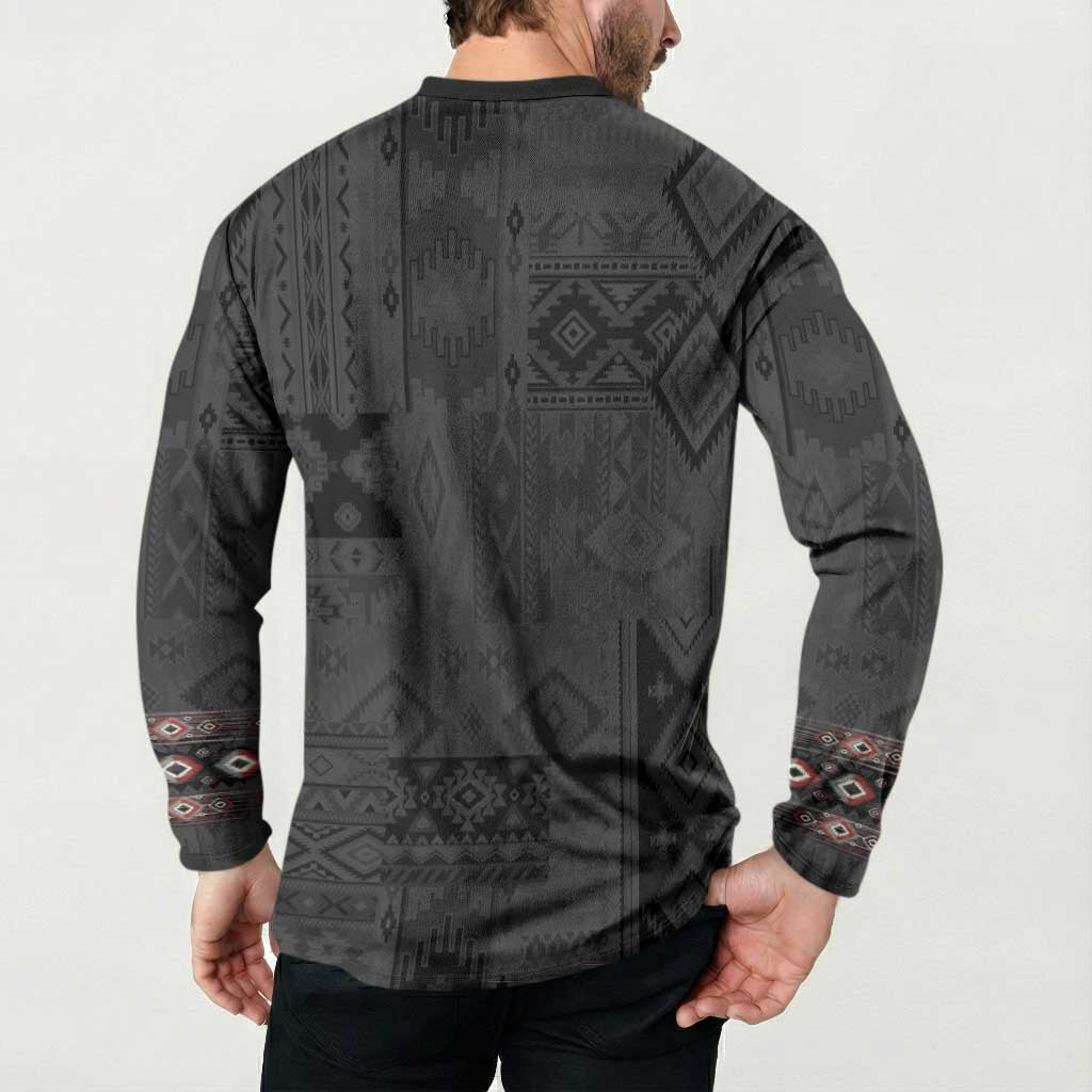 Native American Wolf Button Sweatshirt Tribal Pattern