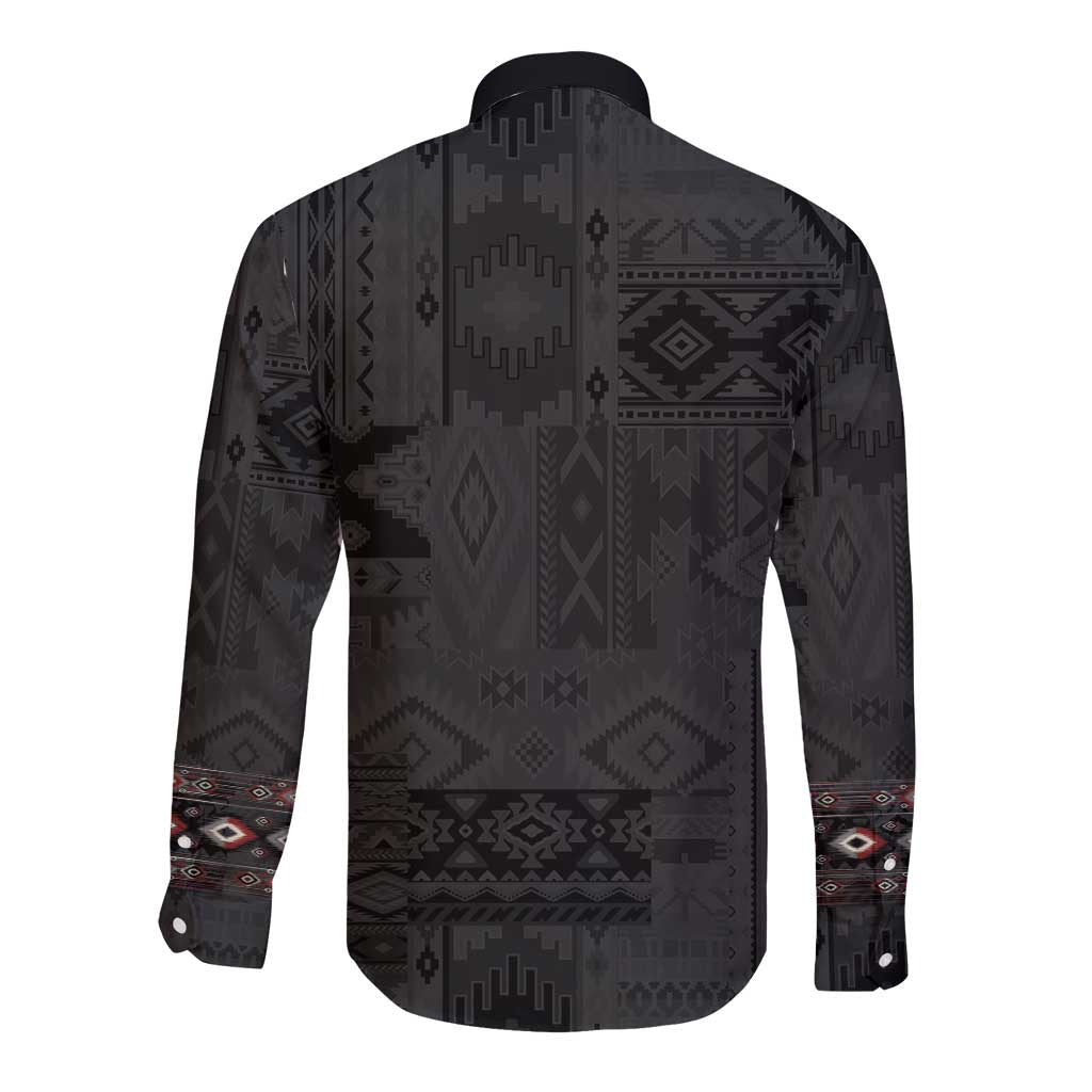 Native American Wolf Long Sleeve Button Shirt Tribal Pattern