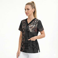 Native American Wolf Scrub Top Tribal Pattern
