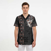 Native American Wolf Scrub Top Tribal Pattern