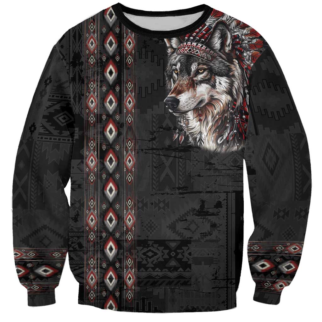 Native American Wolf Sweatshirt Tribal Pattern