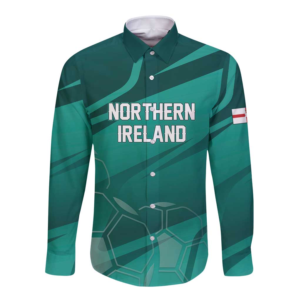 Custom Football 2026 Northern Ireland Long Sleeve Button Shirt Green and White Army