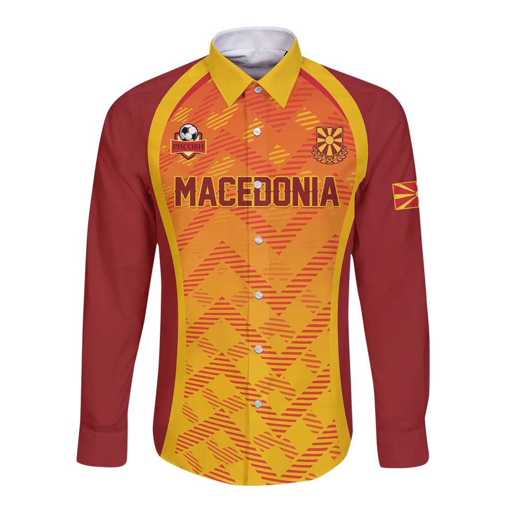 Custom Football 2026 Macedonia Long Sleeve Button Shirt The Red Devils Go Glory