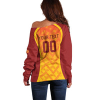 Custom Football 2026 Macedonia Off Shoulder Sweater The Red Devils Go Glory