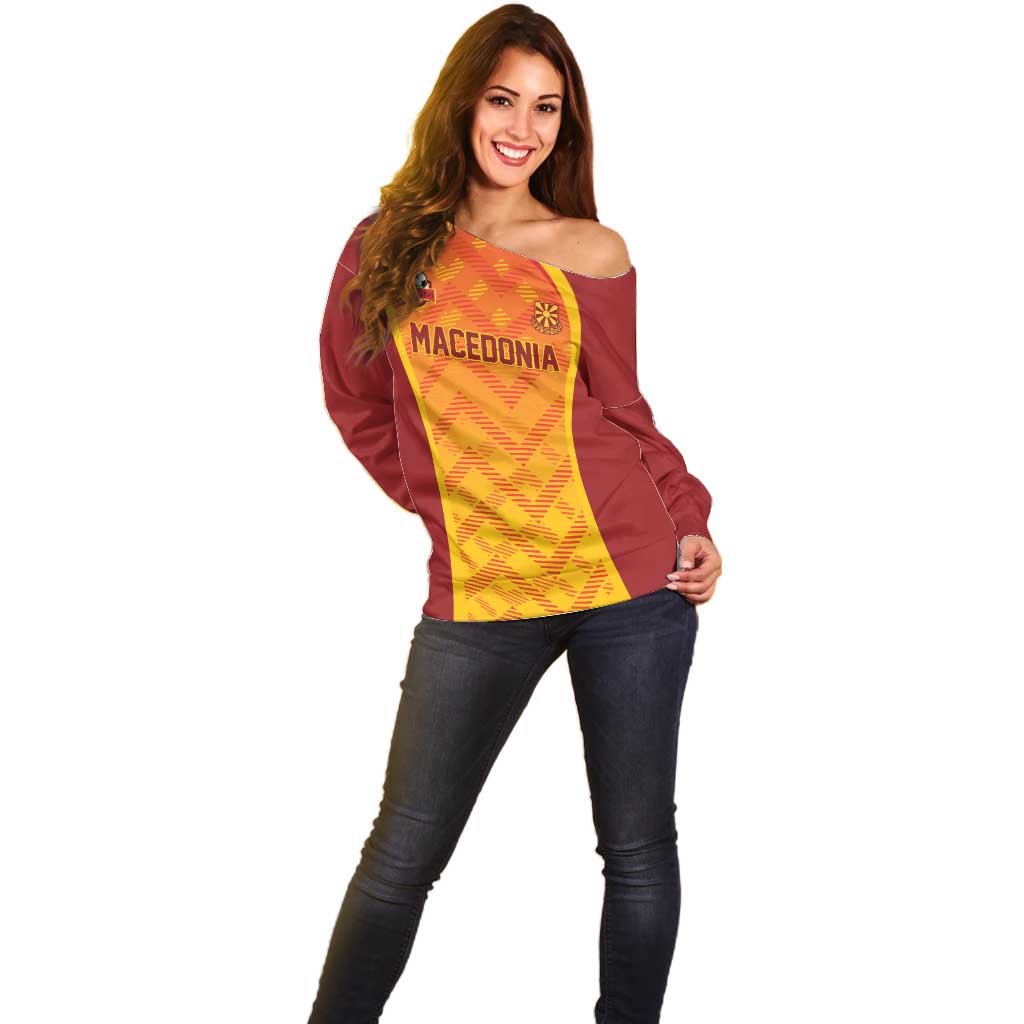 Custom Football 2026 Macedonia Off Shoulder Sweater The Red Devils Go Glory