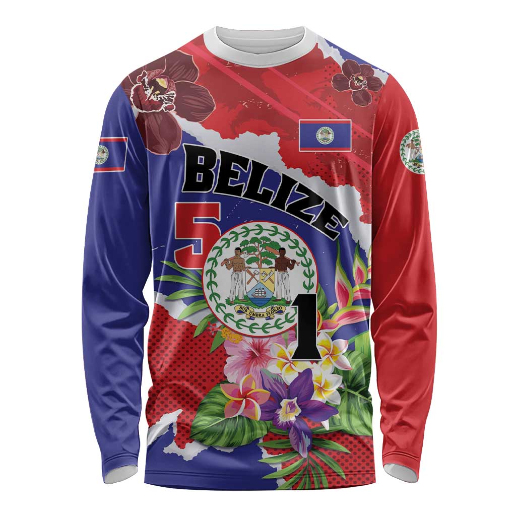 Personalised Belize 501 Tropical Black Orchid Long Sleeve Shirt Grunge Stylized