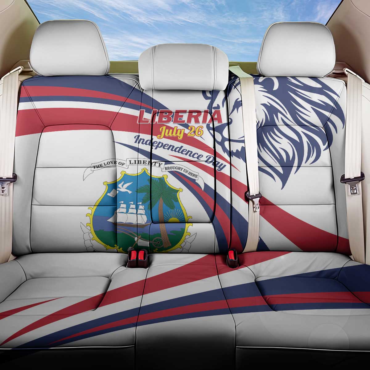 Liberia Independence Day Back Car Seat Cover July 26 Lion Coat of Arms - Wonder Print Shop