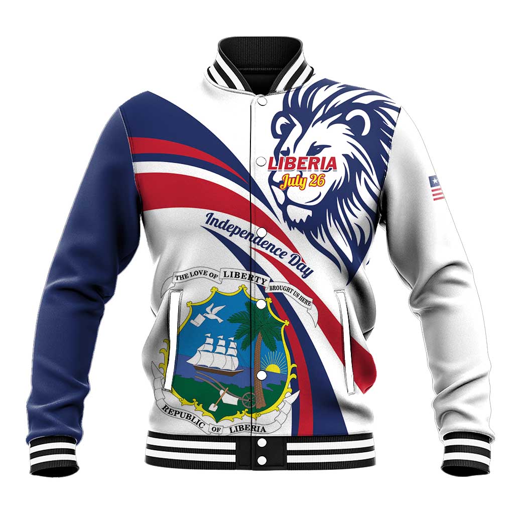 Liberia Independence Day Baseball Jacket July 26 Lion Coat of Arms - Wonder Print Shop