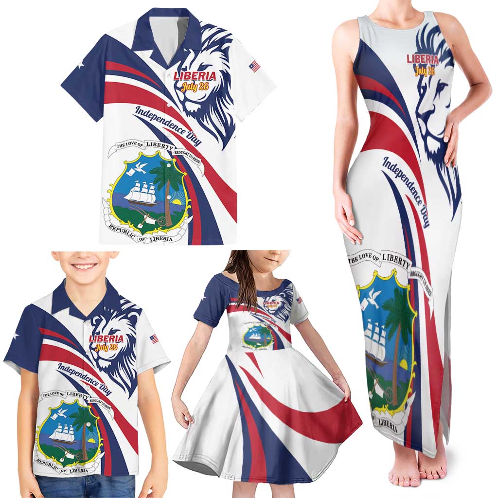 Liberia Independence Day Family Matching Tank Maxi Dress and Hawaiian Shirt July 26 Lion Coat of Arms - Wonder Print Shop