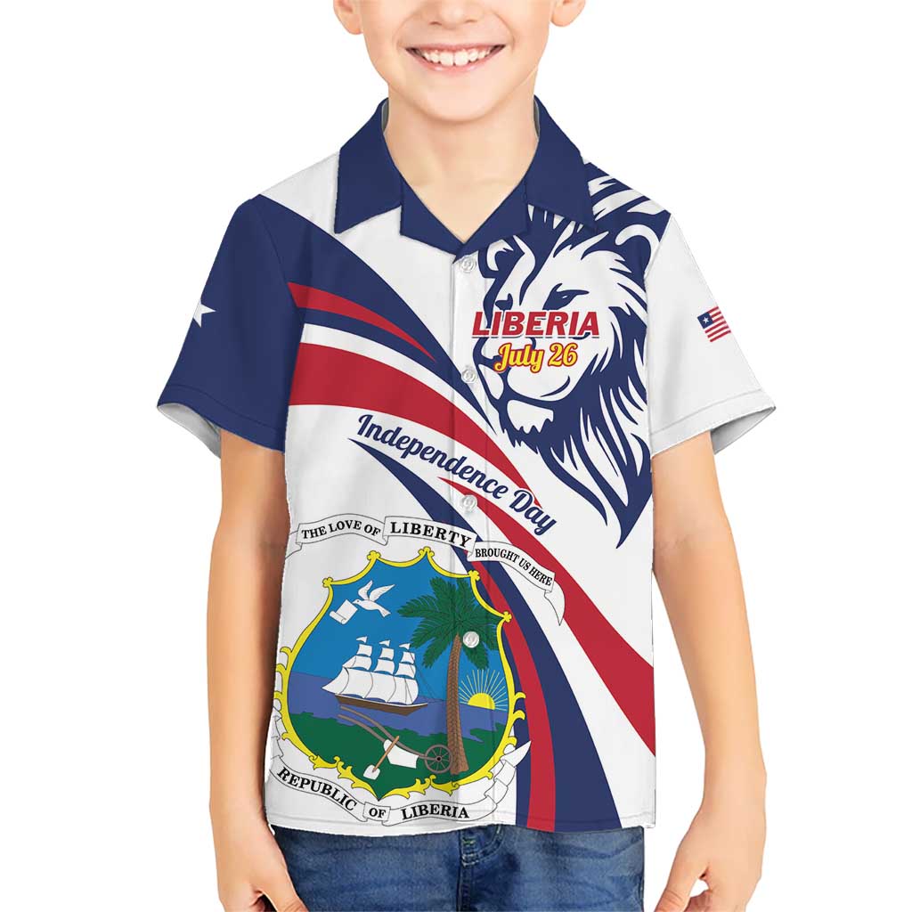 Liberia Independence Day Kid Hawaiian Shirt July 26 Lion Coat of Arms - Wonder Print Shop