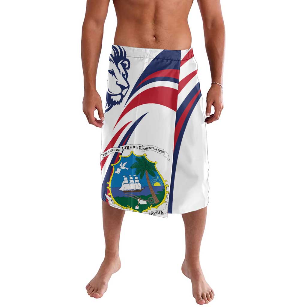 White printed lavalava with Liberia coat of arms and lion, elastic waistband