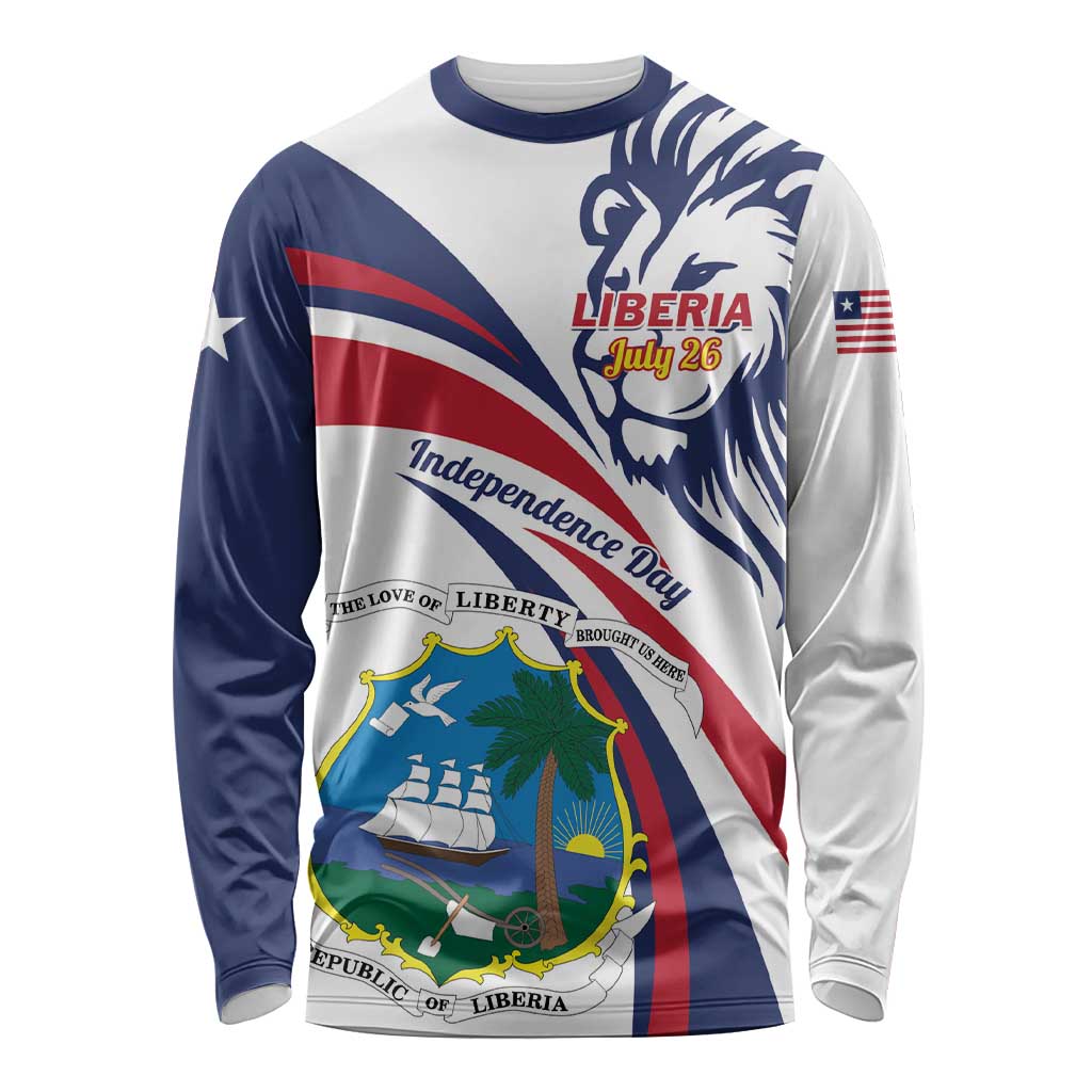 Liberia Independence Day Long Sleeve Shirt July 26 Lion Coat of Arms - Wonder Print Shop