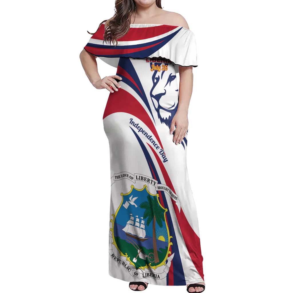 Liberia Independence Day Off Shoulder Maxi Dress July 26 Lion Coat of Arms - Wonder Print Shop