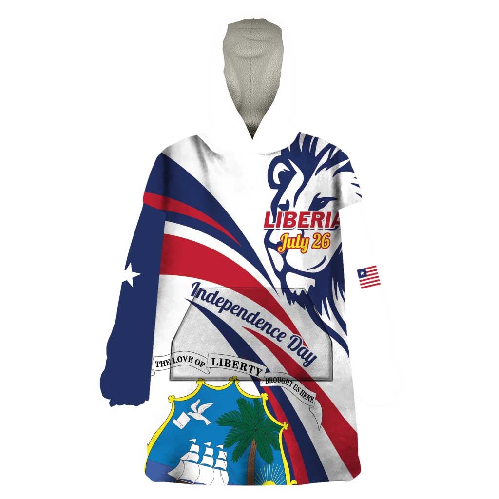 Liberia Independence Day Wearable Blanket Hoodie July 26 Lion Coat of Arms - Wonder Print Shop