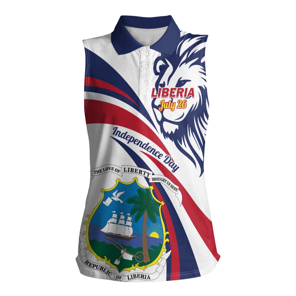 Liberia Independence Day Women Sleeveless Polo Shirt July 26 Lion Coat of Arms - Wonder Print Shop