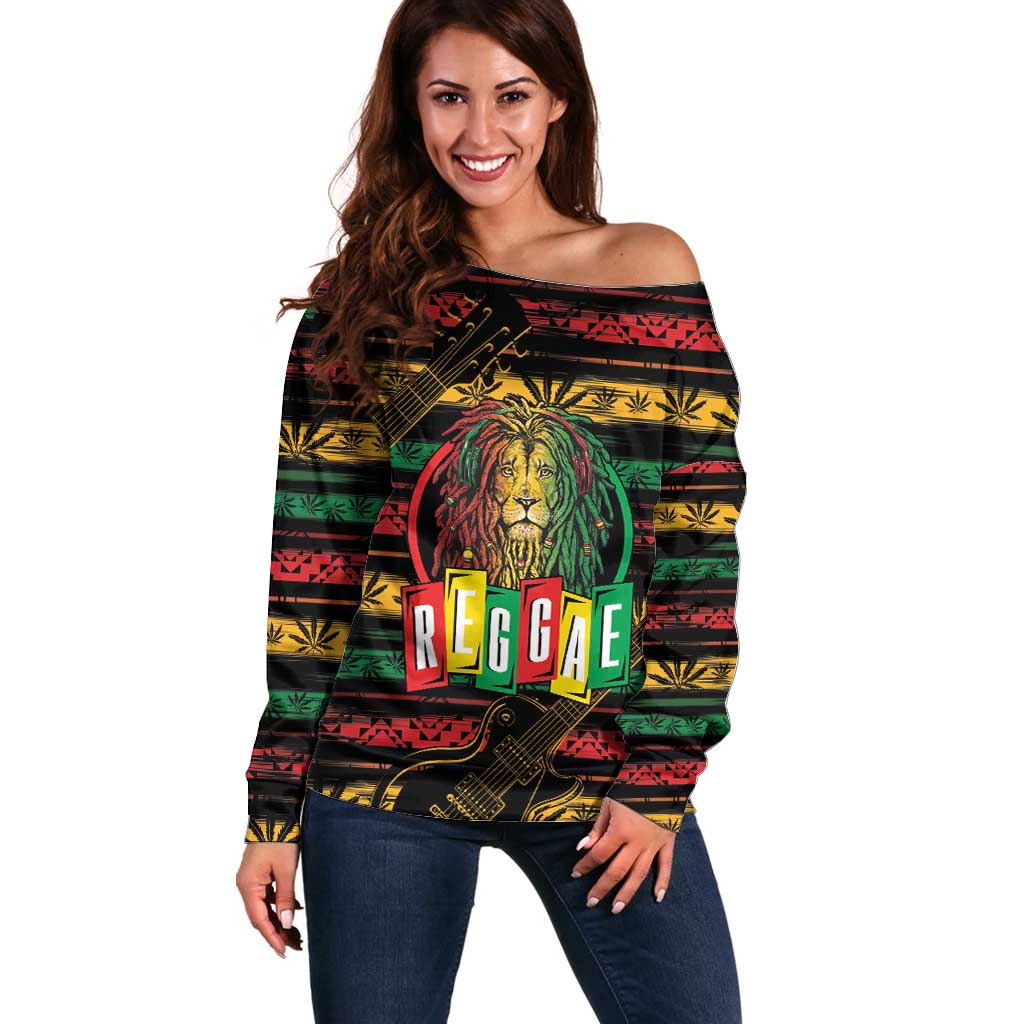 International Reggae Day Off Shoulder Sweater Rastafarian Lion Legend of Reggae - Wonder Print Shop