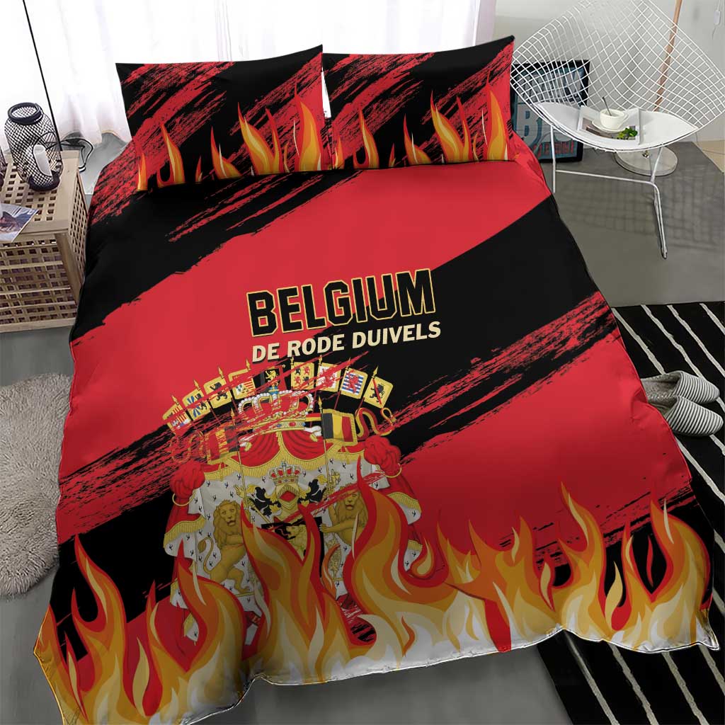 Belgium football bedding set with red/black flame artwork and 'BELGIUM' center text