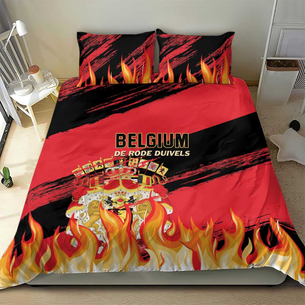 Belgium football bedding set, red/black flames with 'BELGIUM' and 'DE RODE DUIVELS'
