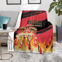 Belgium football blanket on chair with red, black stripe and flame pattern