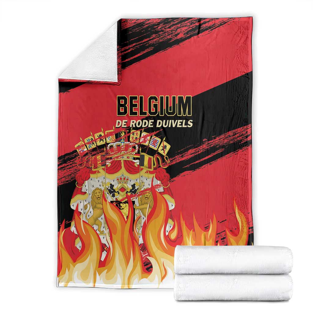 Belgium football blanket set with red and black design, flame artwork, and folded look