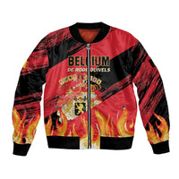 Black and red football bomber jacket with zip, ribbed cuffs, Belgium crest and flames