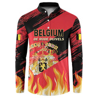 Red and black football button sweatshirt with Belgium 'De Rode Duivels' logo and flames