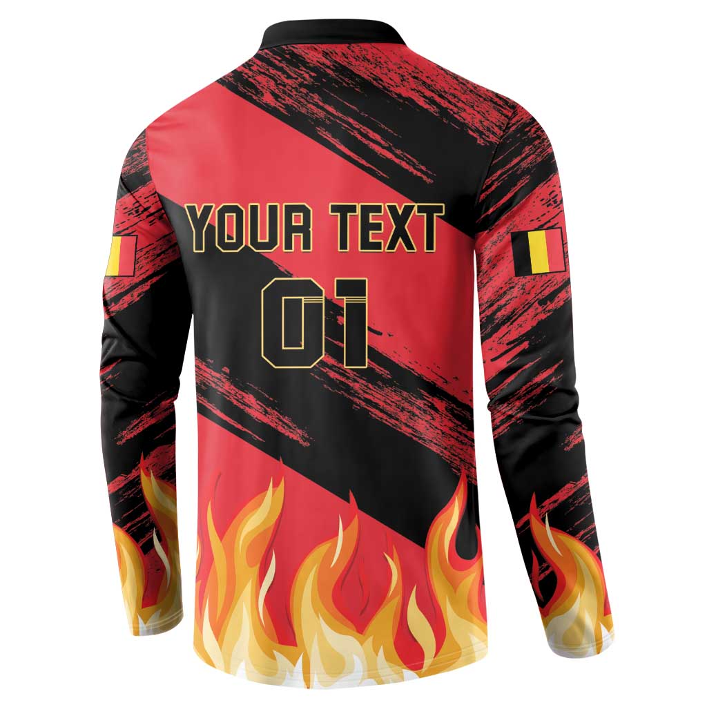Black and red football button sweatshirt with back 'YOUR TEXT 01' and flame print