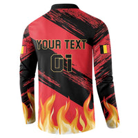 Black and red football button sweatshirt with back 'YOUR TEXT 01' and flame print