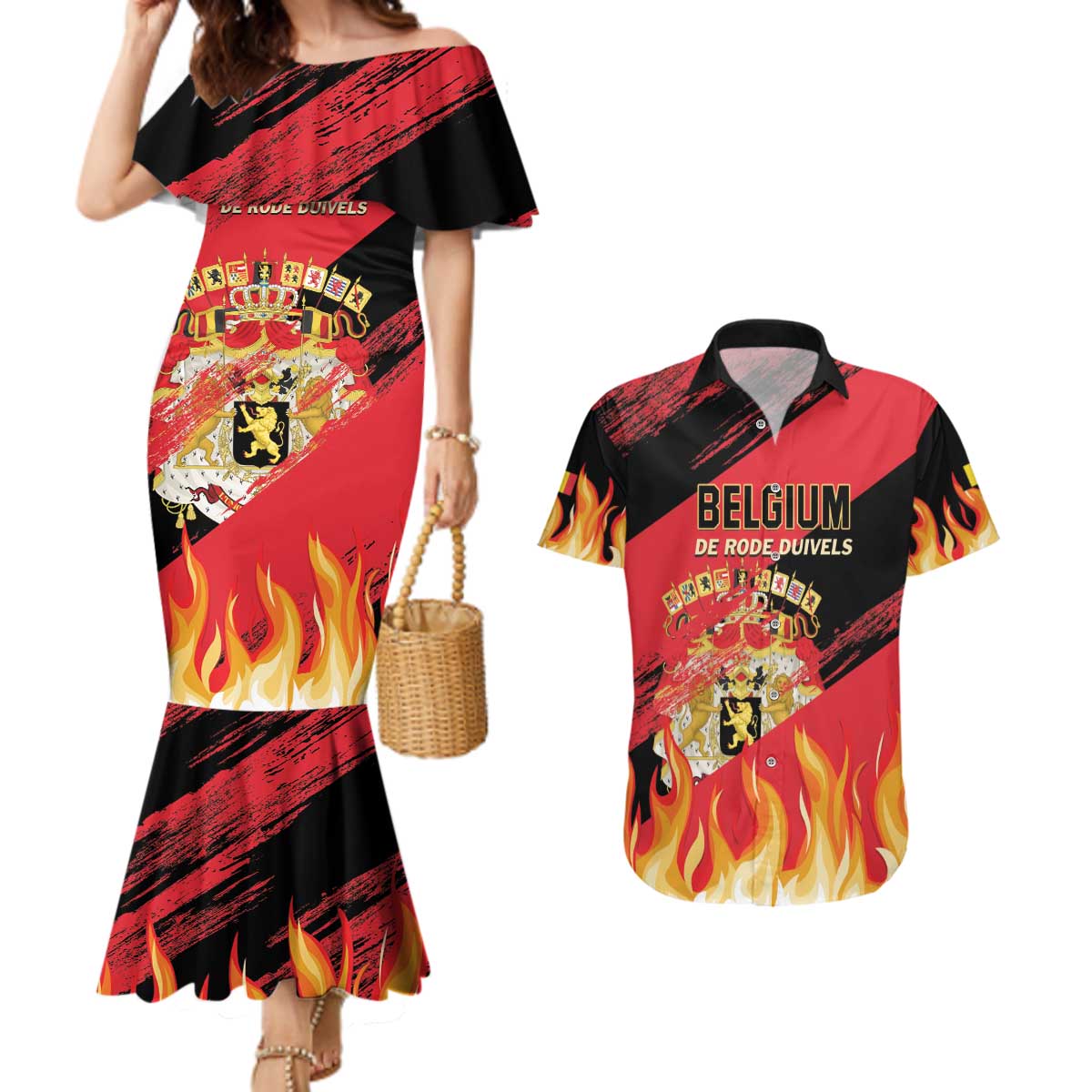 Custom Belgium 2024 Football Couples Matching Mermaid Dress and Hawaiian Shirt Go De Rode Duivels - Wonder Print Shop