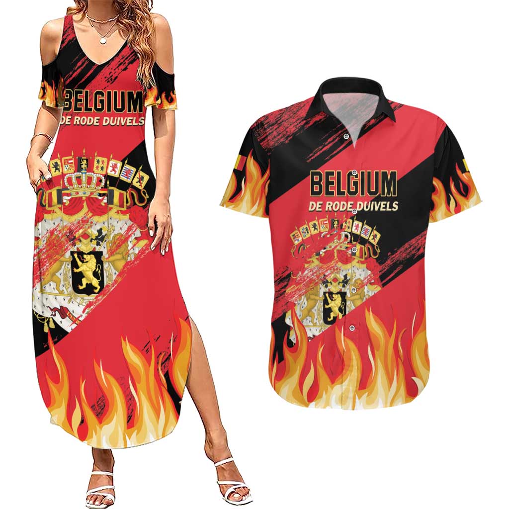 Custom Belgium 2024 Football Couples Matching Summer Maxi Dress and Hawaiian Shirt Go De Rode Duivels - Wonder Print Shop