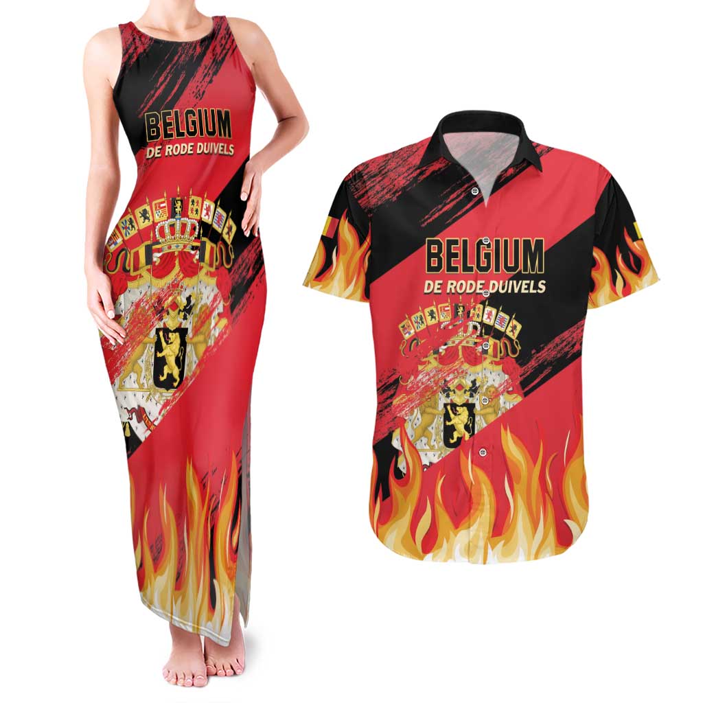 Custom Belgium 2024 Football Couples Matching Tank Maxi Dress and Hawaiian Shirt Go De Rode Duivels - Wonder Print Shop